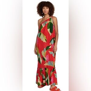 FARM Rio Women's Heliconia One-shoulder Palm Maxi Dress size Medium